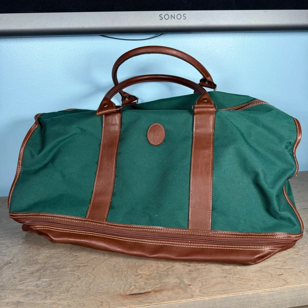 Vintage 90s Polo Ralph Lauren Duffle Bag Mens Large Green Canvas Travel Bag
